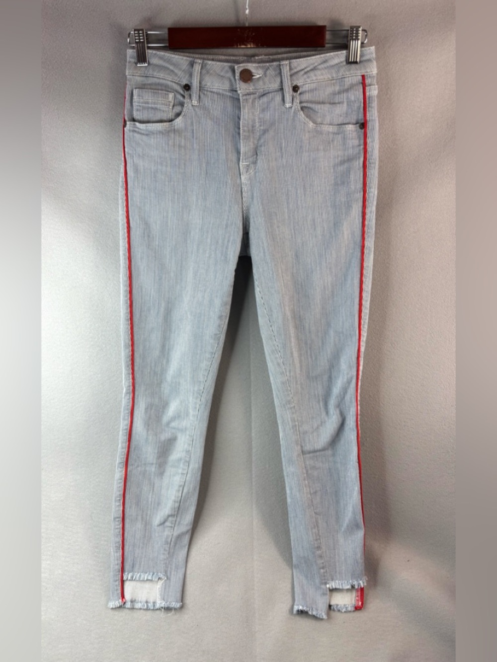 PARKER SMITH 28 Train Engineer Denim Cropped Jeans with Red Side Stripe